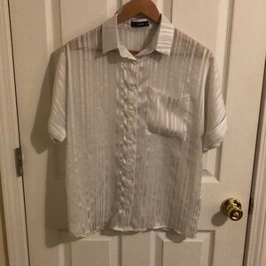 Shein White Sheer Striped Beach Shirt